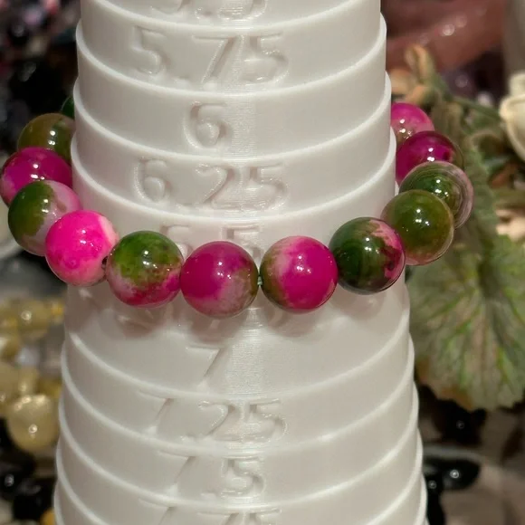 Watermelon Agate Bracelet 12mm Size 6.5 - Picture 2 of 4